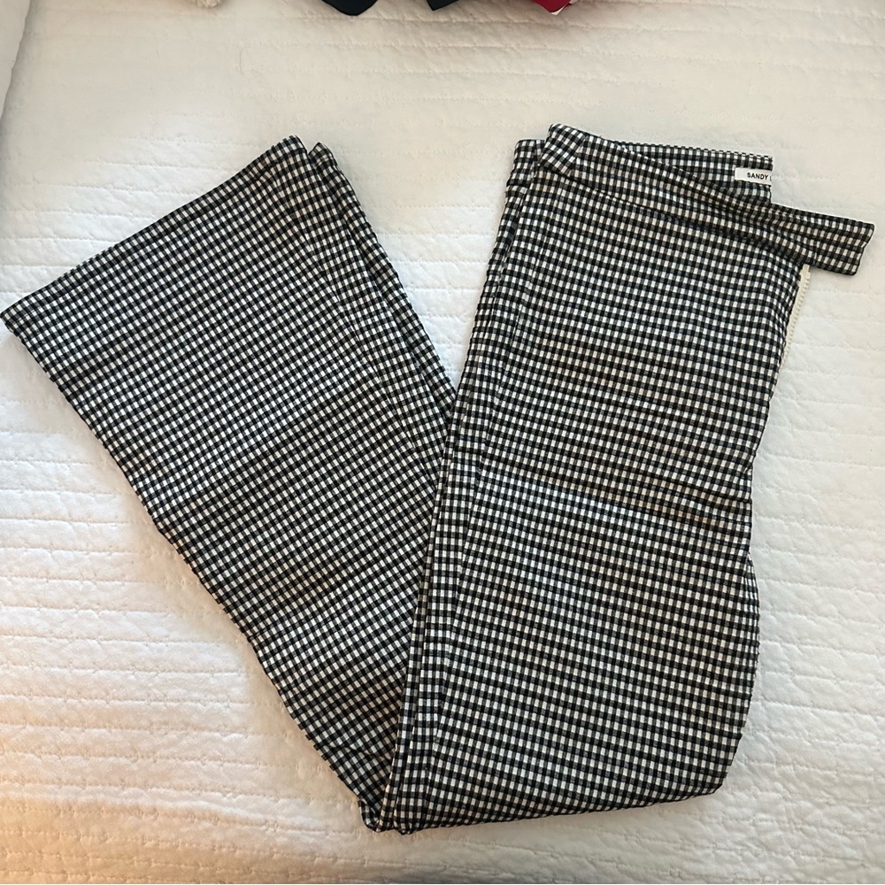 Sandy Liang Front Zip Flare Pants, Black and White Check, Size 10 - Picture 13 of 13